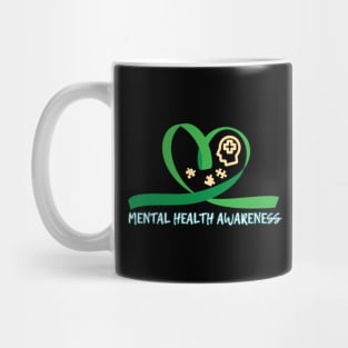 Mental Health Awareness Heart shape Green Ribbon Cross Puzzles Mug Mug